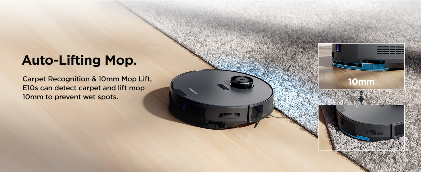 E10s Robot vacuum and mop combo 2 in1 auto-Lifting Mop